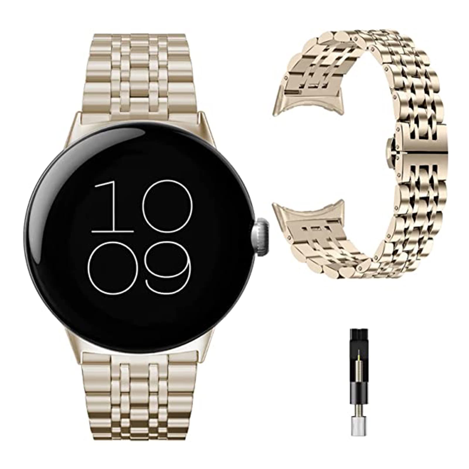 Miimall Metal Strap for Google Pixel Watch 4/3/2/1 41mm, Ultra-thin Stainless Steel Band with Folding Clasp Men Women Adjustable Replacement Strap Wristband for Pixel Watch 4 41mm 2025-Champagne