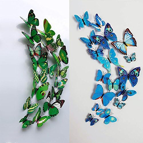 24 Pcs 3D Butterfly Wall Stickers Art Decor Decals(12Pcs Green + 12Pcs Blue)