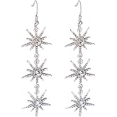 Star Drop Dangle Earrings Crystal Snowflake Earrings for Woman Silver Winter Party Christmas Wedding Women's Jewelry Tengkou (silver-plated-base)