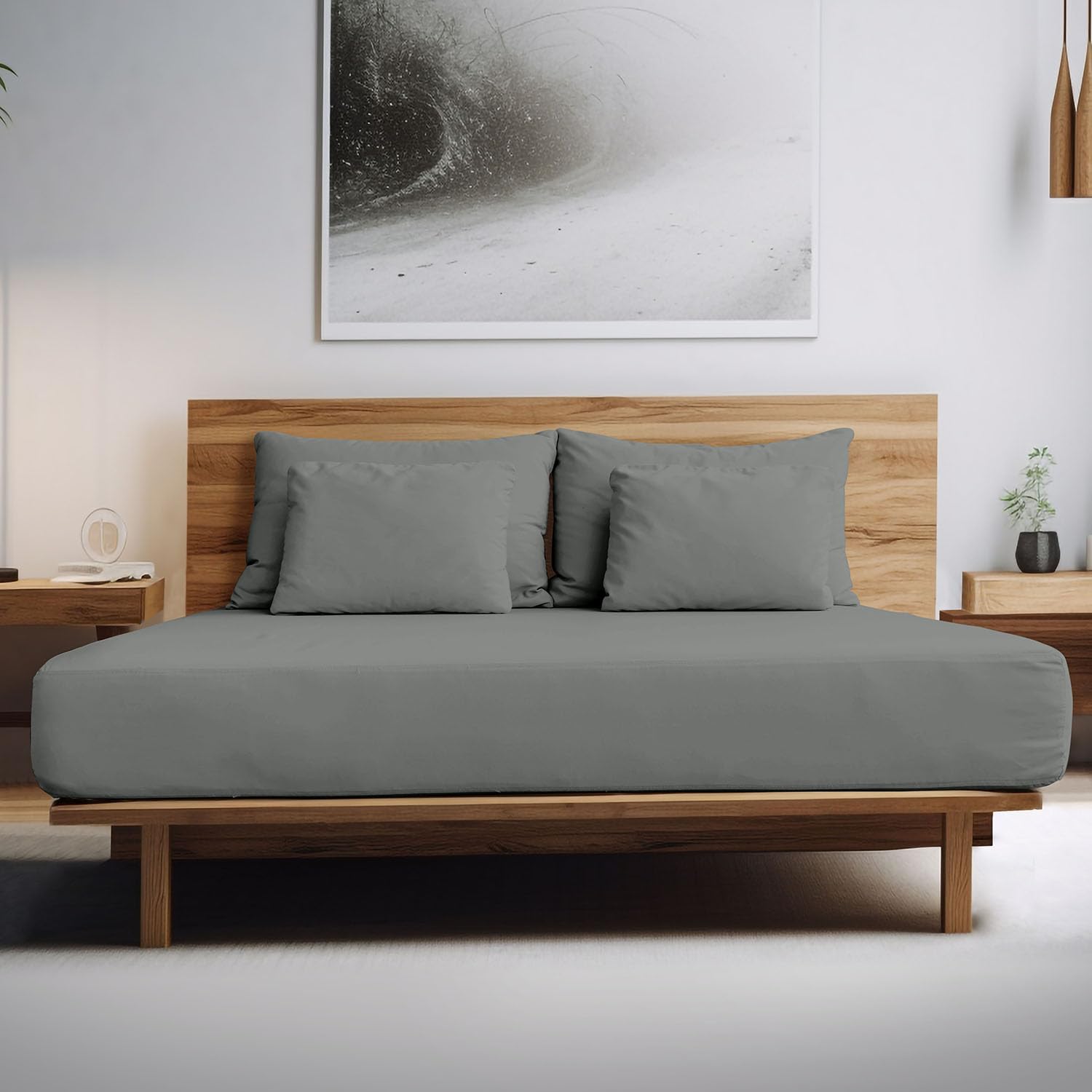 GC GAVENO CAVAILIA 200 Thread Count Double Bed Sheets Fitted- 100% Egyptian Cotton Fitted Sheet- Easy Care Bottom Sheet- Grey