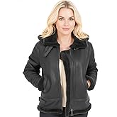 Womens B3 Bomber Hooded Classic RAF Genuine Sheepskin Leather Jacket Aviator WW2 Faux Fur Warm Winter Leather Jacket