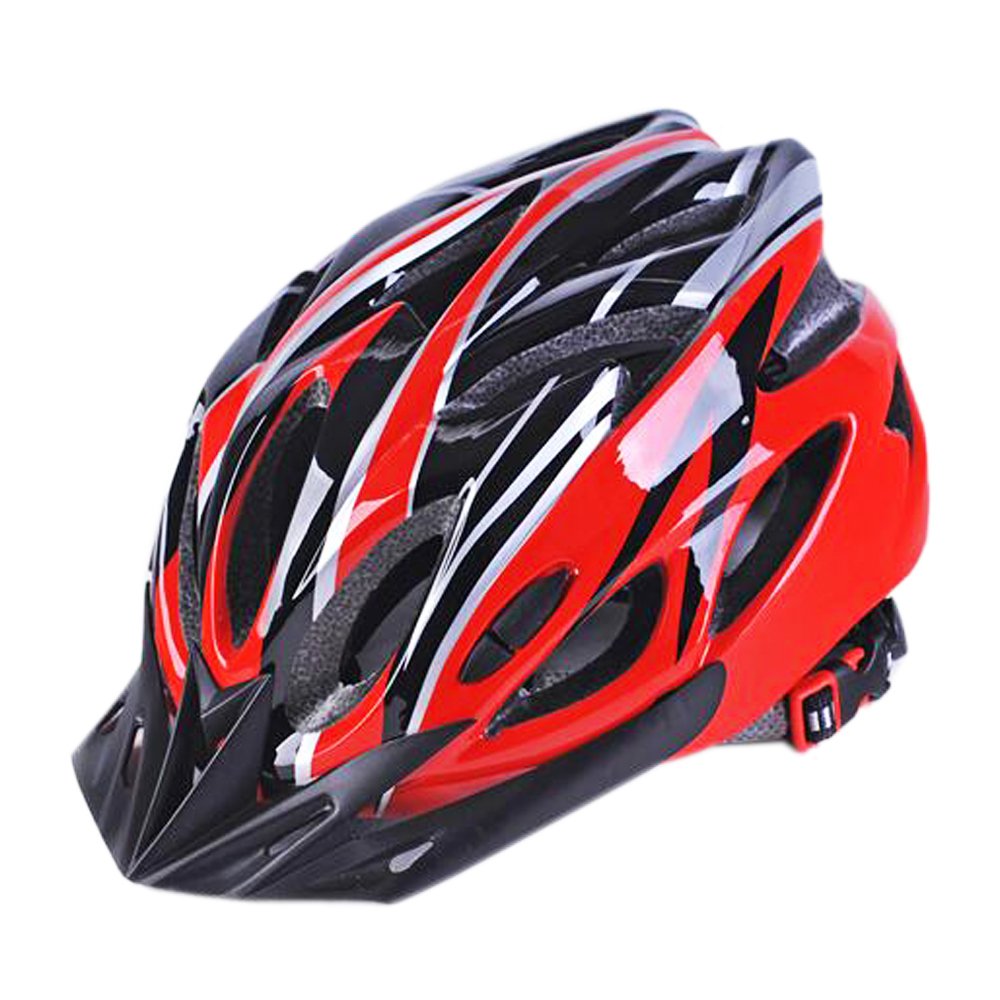Uzexon Casco ciclista de ciclismo de MTB (18 aberturas), adultos Casco ligero unisex de bicicleta con visera desmontable y forro suave, sistema de rueda ajustable (Rojo/Negro)