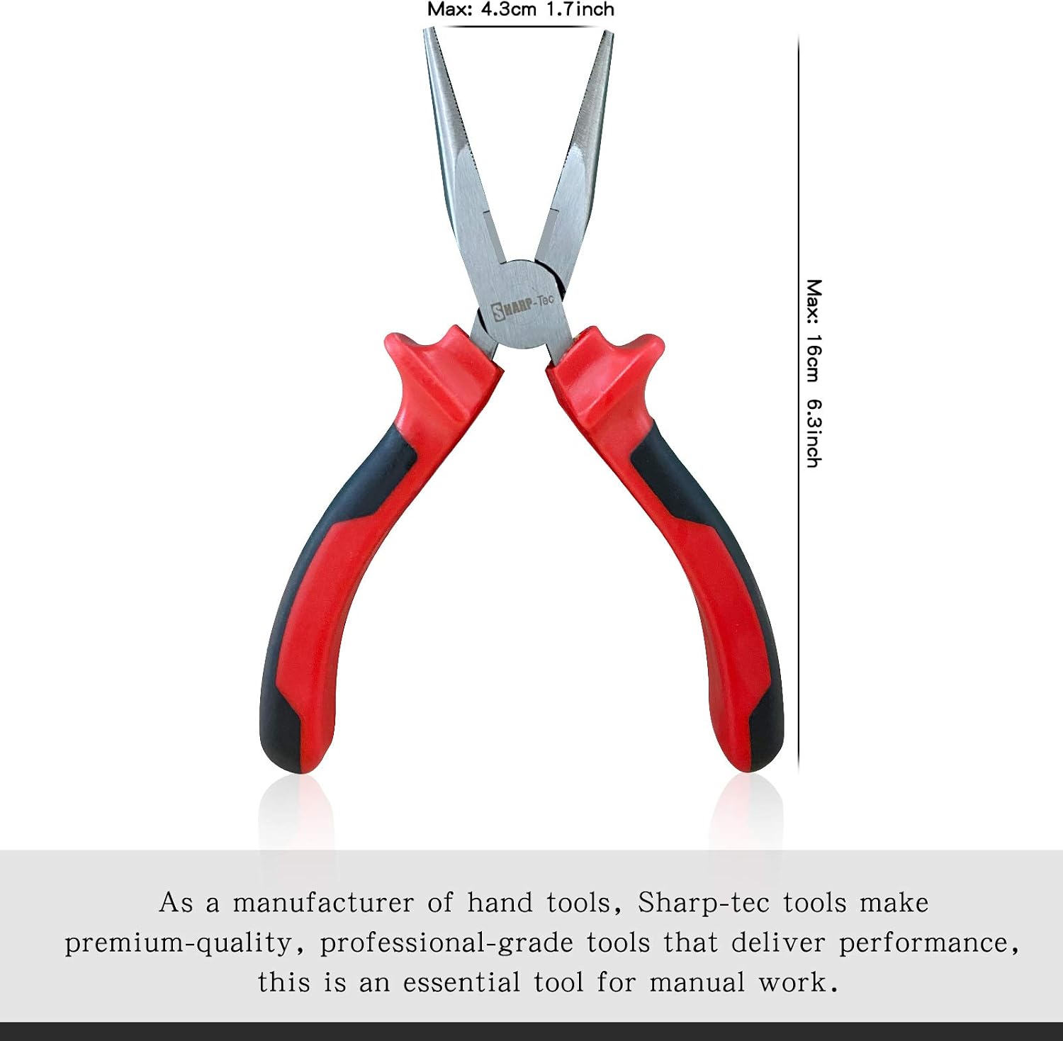 Sharp-tec Long Nose Pliers 160mm with Soft Grip Handles, Heavy Duty Nose Side Cutting Pliers, Red - Image 3