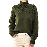 Womens Turtleneck Long Sleeve Solid Comfy Cable Knit Sweater 2023 Fall Winter Casual Loose Jumper Tops for Women