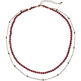 Lightock Layered Choker 14k Gold Plated Chain Agate Beaded Necklace Simple Crystals Necklaces for Women Jewelry Gifts