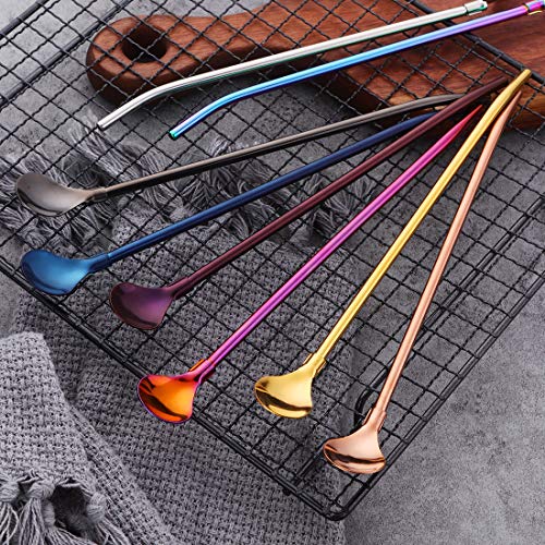Do Buy 8 PCS Spoon Straws Drinking Spoon for Frozen Drink, Milkshake, Smoothies, Ice Cream Sundaes with 2 Cleaner