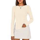 MEROKEETY Women's Fall Long Sleeve Sweater Tops 2025 Boat Neck Ribbed Asymmetric Lightweight Knit Shirts