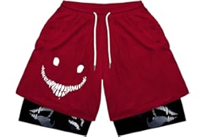 SHENHE Men's Y2k Goth Shorts 2 in 1 Mesh BasketballTrack Shorts Streetwear with Liner