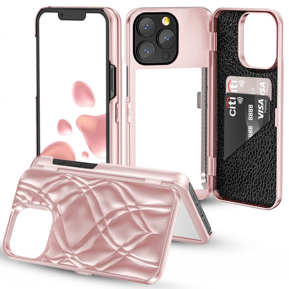 W7ETBEN iPhone 14 Pro Max Wallet Case, iPhone 14 Pro Max Case with Kickstand Built-in Mirror Shockproof Card Holder Cover for Apple iPhone 14 Pro Max 6.7" (Rose Gold) โ image 1