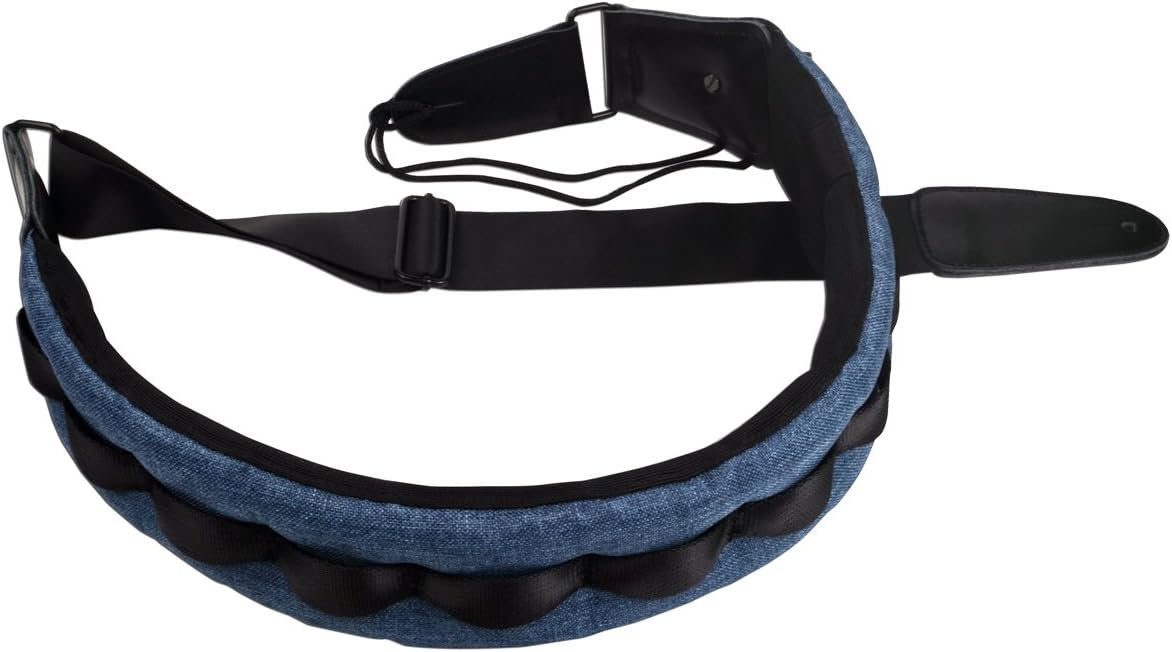 Breathable Padded Guitar Strap for Bass and Electric Guitars with Genuine Leather Ends Pick Holder Tie Adjustable Length 2.8 Inches Wide Color Blue