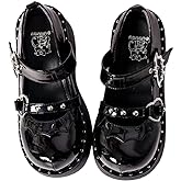 Ulalaza Womens Platform Mary Janes Dress Pumps Chunky Platform Shoes Patent Leather Gothic Lolita Sweet Toe Ankle