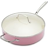 GreenLife Artisan Healthy Ceramic Nonstick, 5QT Saute Pan Jumbo Cooker with Helper Handle and Lid, Stainless Steel Handle, Induction, PFAS-Free, Dishwasher Safe, Oven Safe, Pink