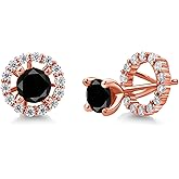 Gem Stone King 18K Rose Gold Plated Silver Stud Earrings Round Black Diamond and Moissanite (1.52 Cttw)