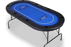 Vilobos Poker Table Texas Holdem Poker for 8 Players Casino Games Blackjack Baccarat with Faux Leather Padded Rails and Cup Holders-Blue Folding Poker Table (Texas Holdem Poker)