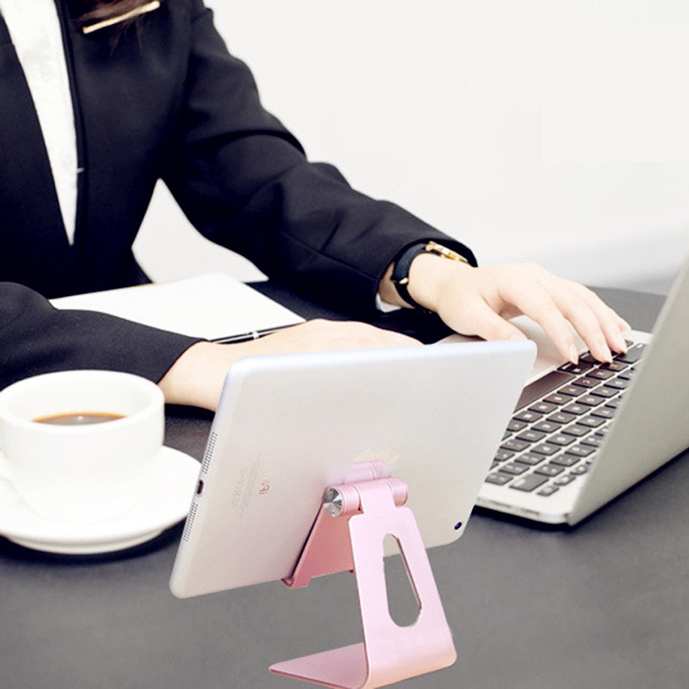 Adjustable Cell Phone Stand, Swelt Phone Stand Cradle, Dock, Holder for iPhone 8 X 7 6 6s Plus 5 5s charging, all Android Smartphone, Accessories Desk, Switch and more- Black (Rose Gold)