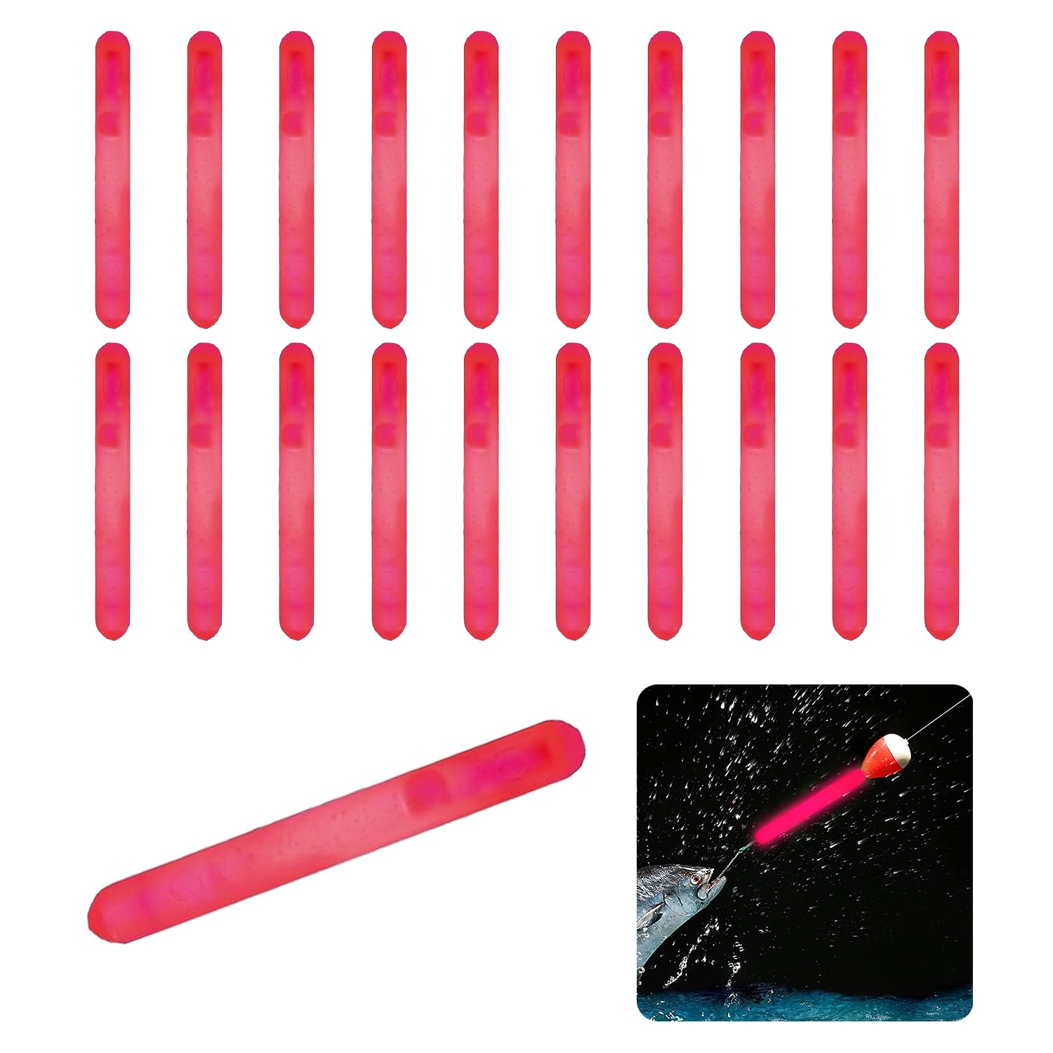 MagiSel 20-Piece Rose Red Fishing Hook Glow Sticks, Universal Use, Easy to Use