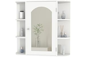 Aenuert Bathroom Wall Cabinet, Medicine Cabinet with Mirror and Adjustable Shelves,White Wall Mounted Cabinet Over The Toile,3-Tier Wood Hanging Storage for Bathroom,Kitchen,Living,Laundry Room