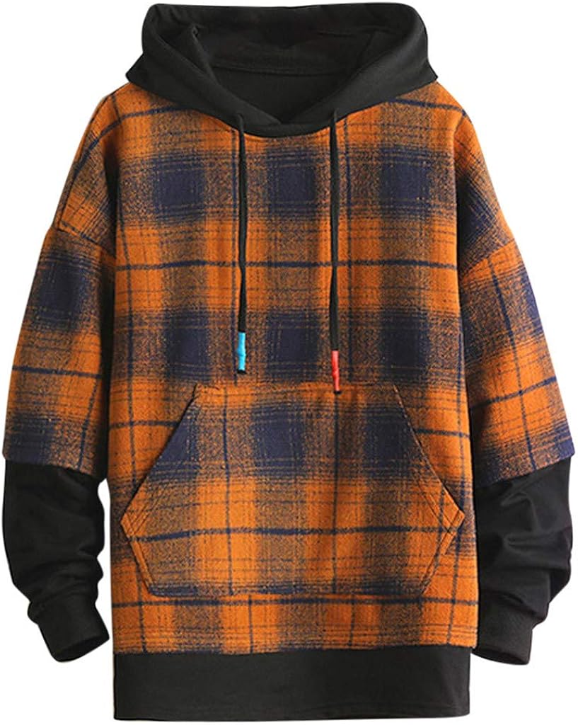 Mens Casual Hoodie Jackets Plaid 