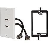 Buyer's Point HDMI Wall Plate (2 Port) Insert with 6-Inch Built-In Flexible Hi-Speed HDMI Cable with Ethernet- Decora Style 2-Piece Pigtail Jack/Plug for Dual Outlet Port (White Kit 2 Port)