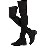 Women's Vegan Suede Thigh High Boots - Block Heel Side Zipper Over The Knee Boots With Back Lace