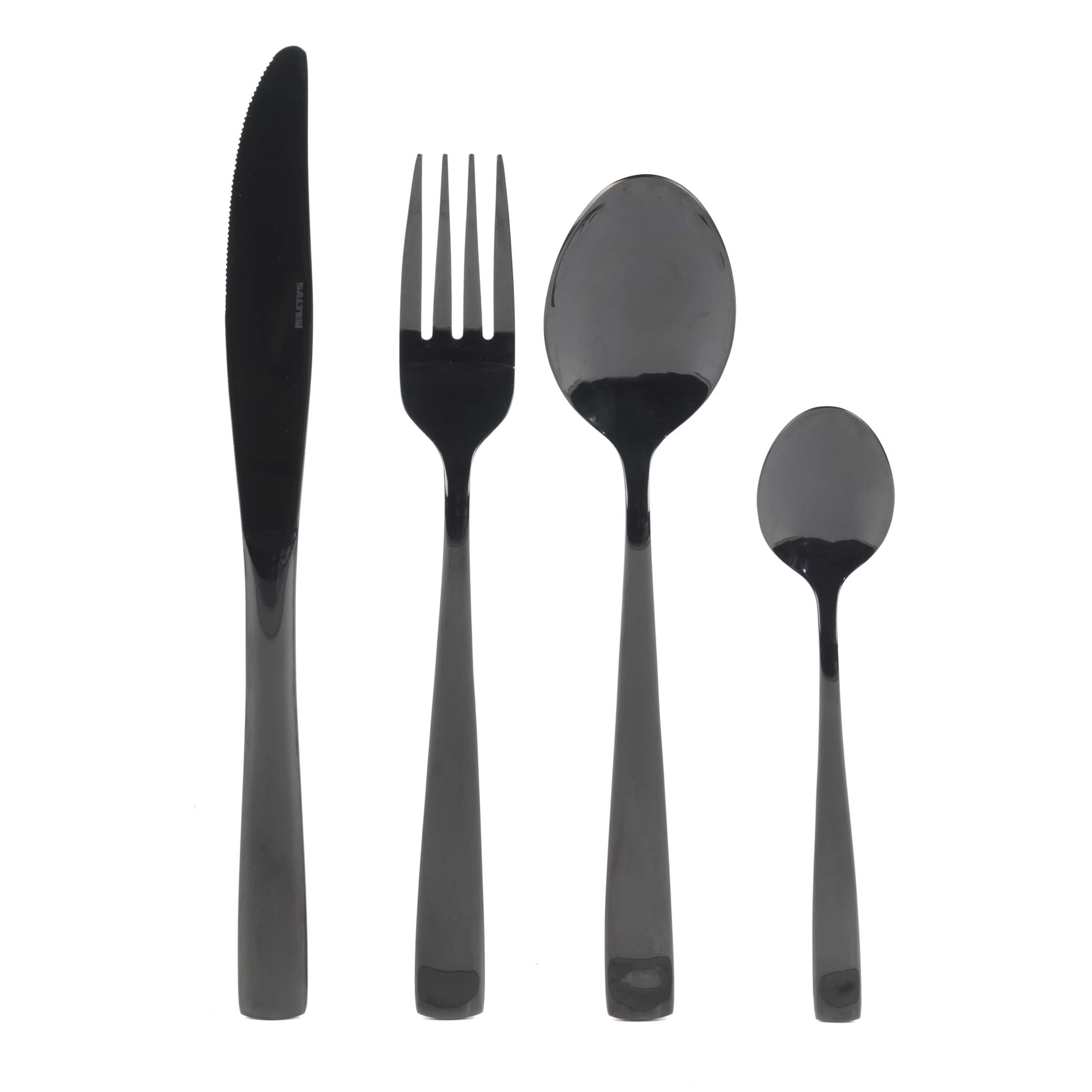 Salter BW05463 Black Cutlery Set – 16 Piece Regal Plated Stainless Steel Tableware, Flatware Service for 4 People, Silverware Knife and Fork Dinner Set, Knives/Forks/Spoons, for Home/Party/Restaurant
