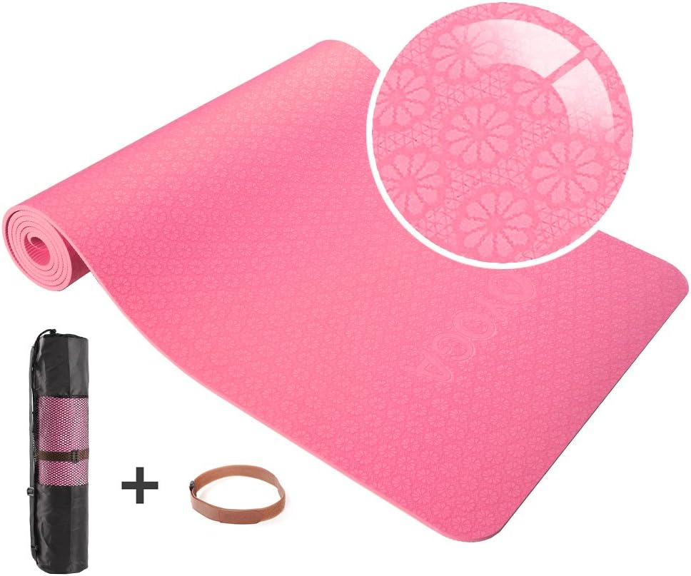 OYOGA Non Slip 6mm Yoga Mat TPE Thick 1/4-inch Grip Pilates Exercise Mats 72-Inch with Travel Bag