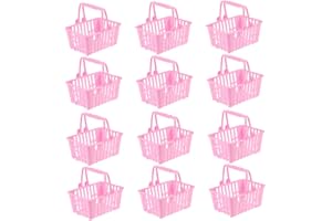 FELTECHELECTR 12pcs Mini Simulation Shopping Baskets for Pink Handheld Plastic Baskets for Pretend Storage