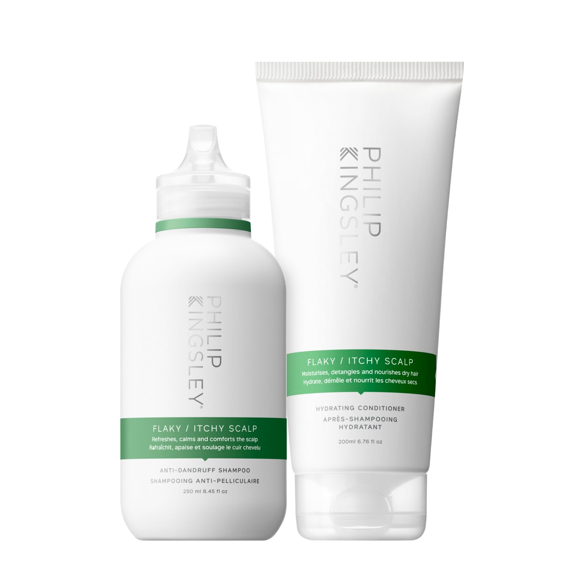 Philip Kingsley | Flaky/Itchy Scalp Shampoo and Conditioner Set | Anti-Dandruff Shampoo and Conditioner | Dry Oily Scalp Treatment | Soothes and Calms the Scalp | 2 Set | 250ml and 200ml