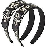 BaBakiak Gothic Punk Style Metal Buckle Headband for Women, Belt design Black Leather Headband, 2-Piece Set Hair Accessories