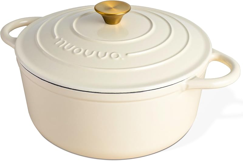 Nuovva Enamelled Cast Iron Dutch Oven Pot 6.4 Qt Cream 28cm