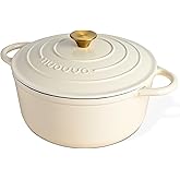 Nuovva Enamelled Cast Iron Dutch Oven Pot with Lid – 6.4 Quart Non Stick Casserole Pot – Heavy Duty & Oven Safe up to 500° F for Bread Baking, Braising, Stews, Roasting – 28cm Cream