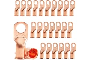 JOYPXF 25Pcs 2/0 AWG 3/8" Stud Copper Ring Terminals Battery Cable Ends Wire Lugs 2/0 Gauge Battery Cable Lugs Heavy Duty Cable Lugs Bare Copper Eyelets Tubular Ring Terminal Connectors