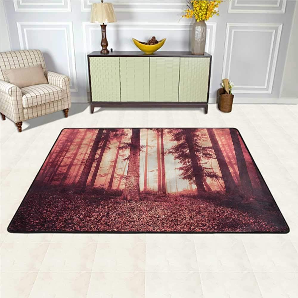 Area Rug Woodland, Spooky Woods Foggy Trees Super Soft & Cozy Rugs Easy to Clean Stain Fade Resistant Super Soft 5 x 7 Feet
