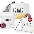 Granrosi Kitchen Vegetable Storage Set for Pantry & Countertop — Set of 3 Kitchen Containers Including Potato Bin, Onion Keeper & Garlic Storage; Rustproof Metal & Aeratic Holes; Farmhouse Style