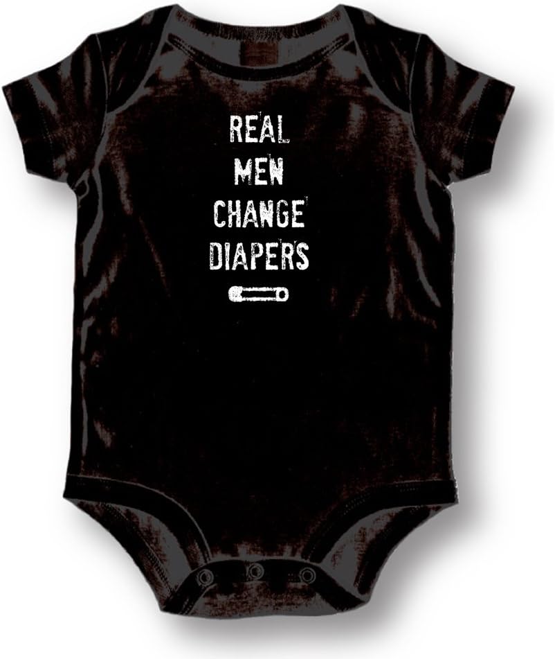 Attitude Rompers "Real Men Change Diapers" Baby Romper Onesie; 12-18 Months-Black