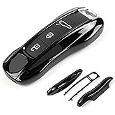 Aojezoor Piano Black Key Fob Cover Compatible with Porsche Cayenne 2018-2025 Panamera 2017-2024 911 2019-2023 Taycan 2019-2024 Compatible with Porsche Key Cover