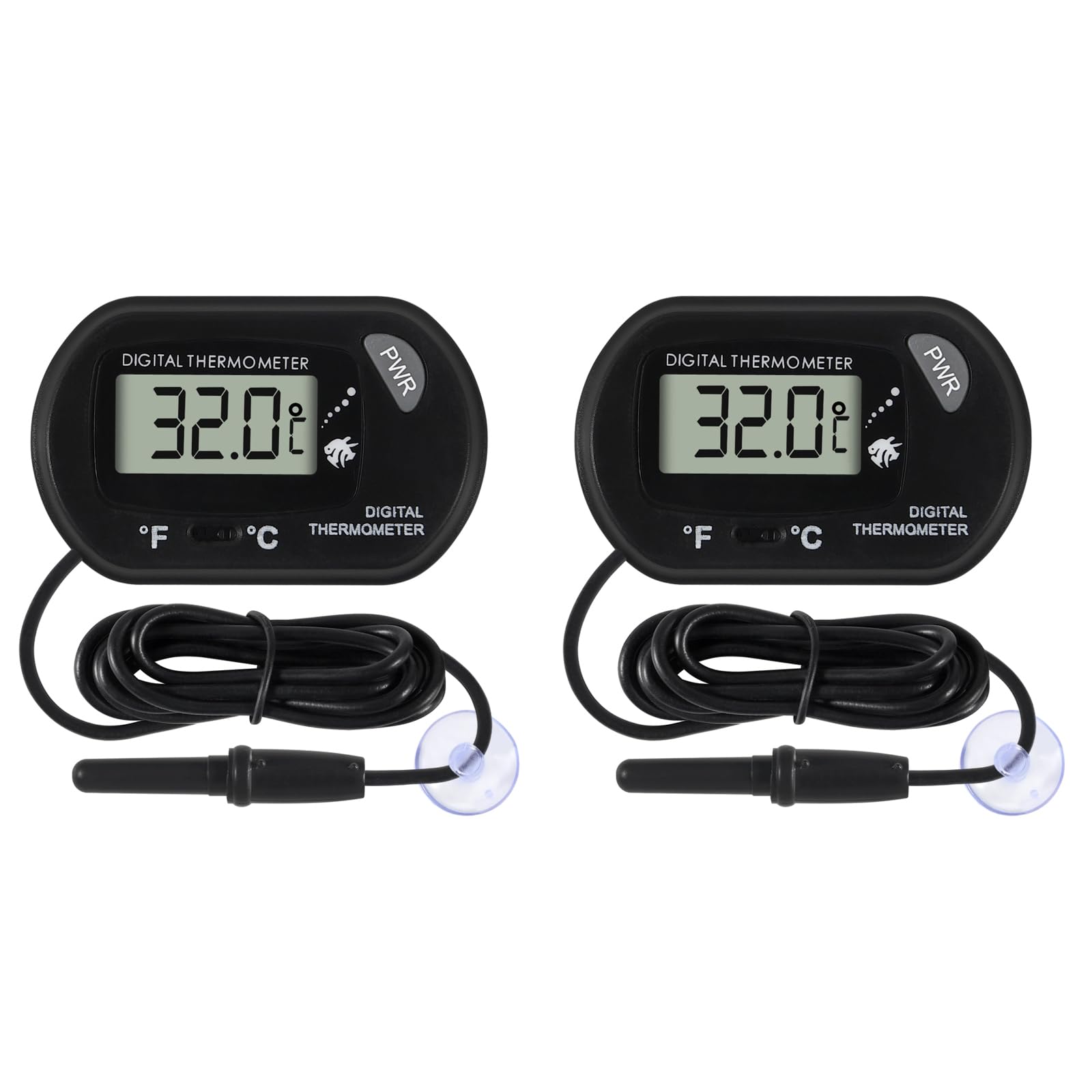 DORHEA 2Pcs Aquarium Thermometer, Digital LCD Display, Fahrenheit/Celsius Switch, -50°C to +70°C, Ideal for Aquarium, Terrarium, Vivarium, Fresh, Tap, Salty, Marine Water
