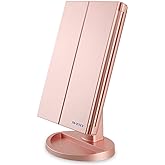 WEILY Vanity Makeup Mirror,1x/2x/3x Tri-Fold Makeup Mirror with 21 LED Lights and Adjustable Touch Screen Lighted Mirror Dres
