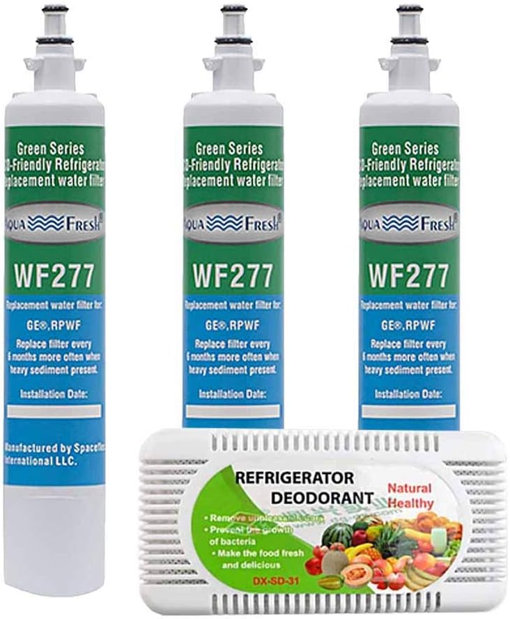 Aqua Fresh WF277 Replacement Refrigerator Water Filter For GE Appliance RPWF and Odor Remover Combo