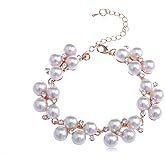 Alilang Gold Toned Faux Pearl Crystal Cluster Style Bracelet for Women