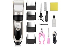 USonline911 UCATQ IVN Dog Clippers for Grooming, Rechargeable Pet Clippers with Stainless Steel Blades, Low Noise, Electric, Includes Comb Guides, Scissors, Nail Kits for Dogs and Cats & Other Pets