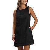 Amazhiyu Women's 100% Linen Summer Casual Sleeveless Crewneck Tank Mini Dresses Black, X-Large