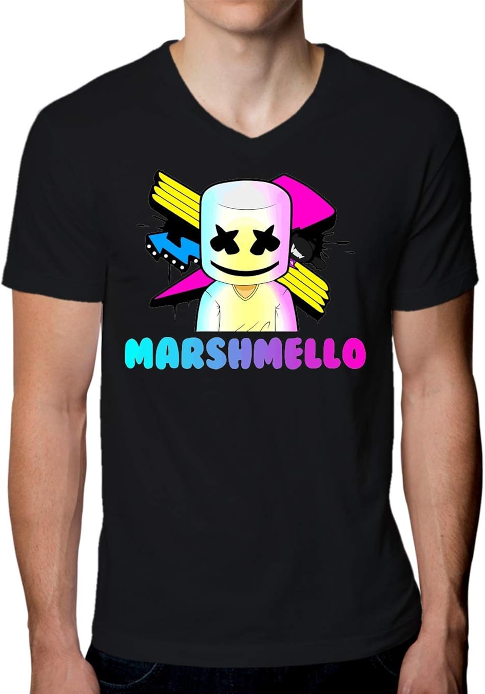 Marshmello Figure Camiseta con Cuello en v para Hombre Blanco Gris Negro: Amazon.es: Ropa y accesorios