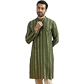 KISAH Men's Olive Green Cotton Blend Lappet Kurta – Regular Fit with Mandarin Collar|Traditional Ethnic Festive Wear