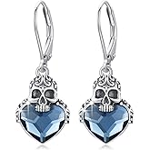 Sterling Silver Skull Crystal Drop Earrings - Gothic Skull Jewelry Gifts for Women