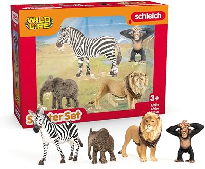 Schleich Wild Life 4 Pc Safari Animal Figurines Set Zebra Monkey Elephant Lion