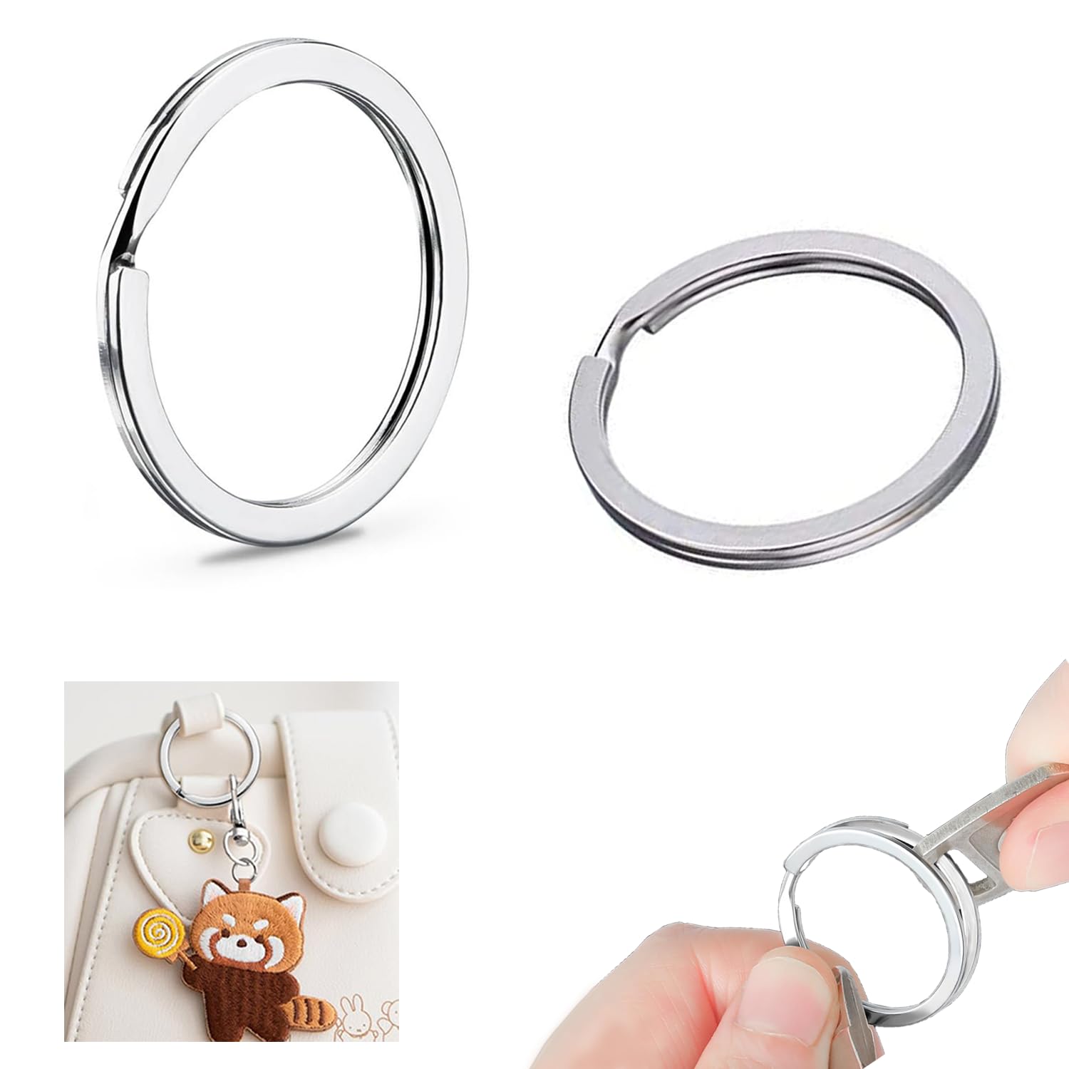100Pcs Round Key Rings Metal Flat Split Key Ring 30mm Bulk for Crafts Circular Keychain Key Ring Circular Keychain Hoops Keyring Loop Connector Silver