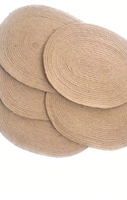 JAI SHRI SHYAM Set of 5 Natural Jute Door Mat Hand Woven Decorative Rug/Durry/Carpet/Mat (35 - 46 cm)