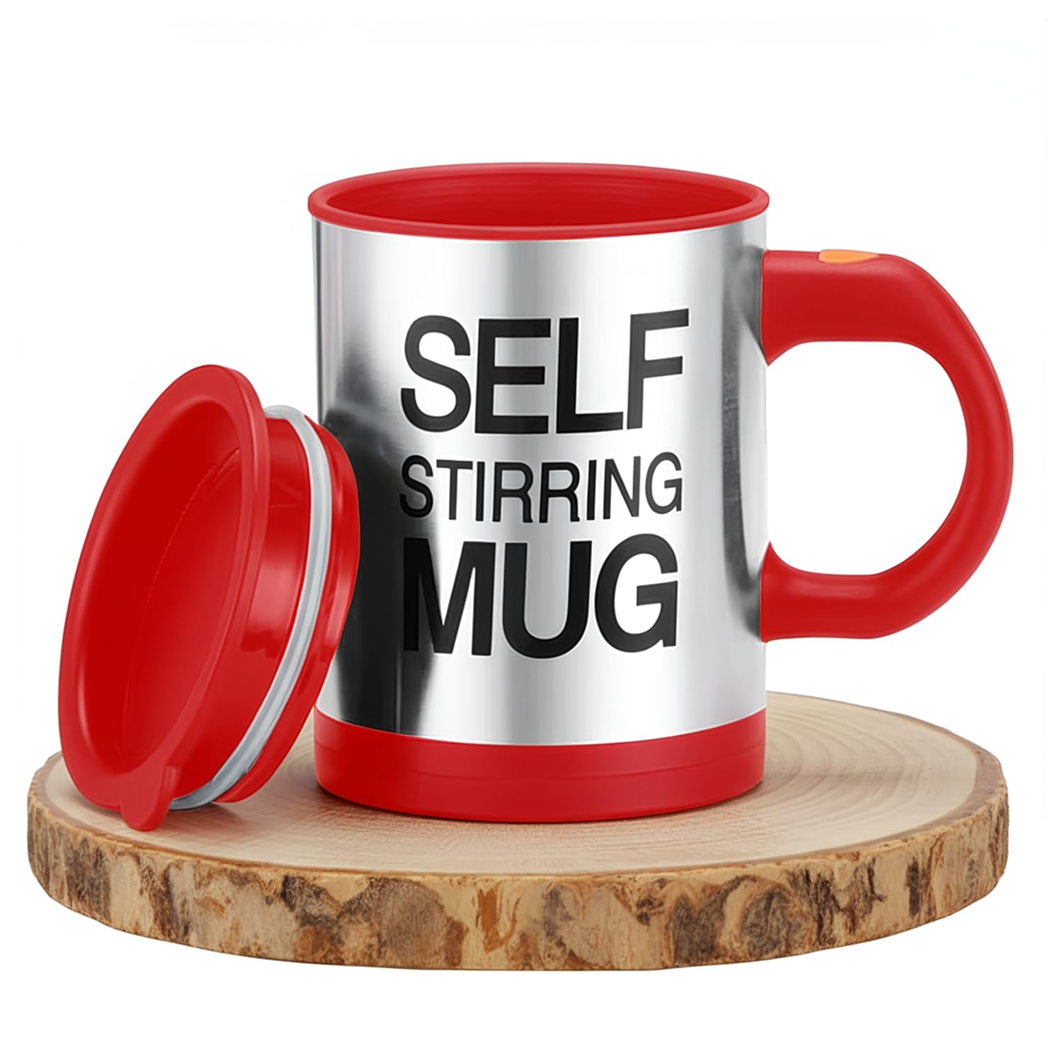 AEX Electric Self Stirring Mug with Lid 450ML, Battery-Powered Coffee Mixer Cup for Effortless Drinks, Durable Travel Coffee Cup with Handle, Portable Hot Chocolate Mug with Leak-Resistant Lid (Red)