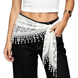 Cbsdezanos Women Lace Waist Scarf Belt Sheer Floral Lace Cover Up Wrap Mini Skirt Y2K Asymmetrical Hip Scarf Flowy Sarong